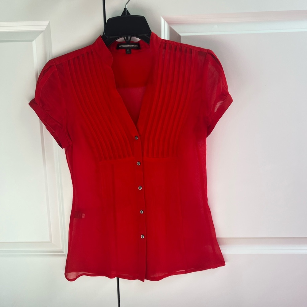Express Vibrant Red Sheer Blouse